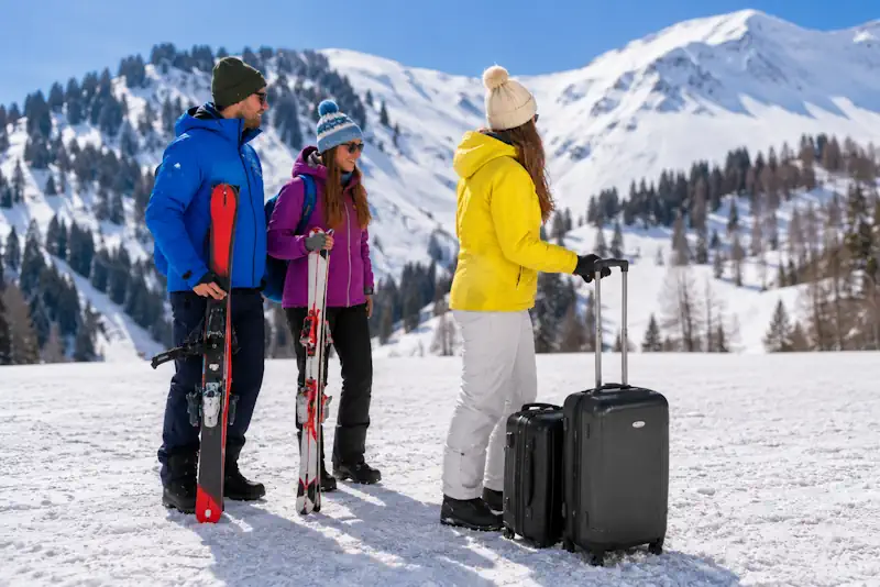 Winter travelers at the ski resort